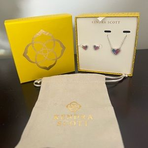 Kendra Scott Ari Heart Silver Pendant necklace & earrings water color illusion